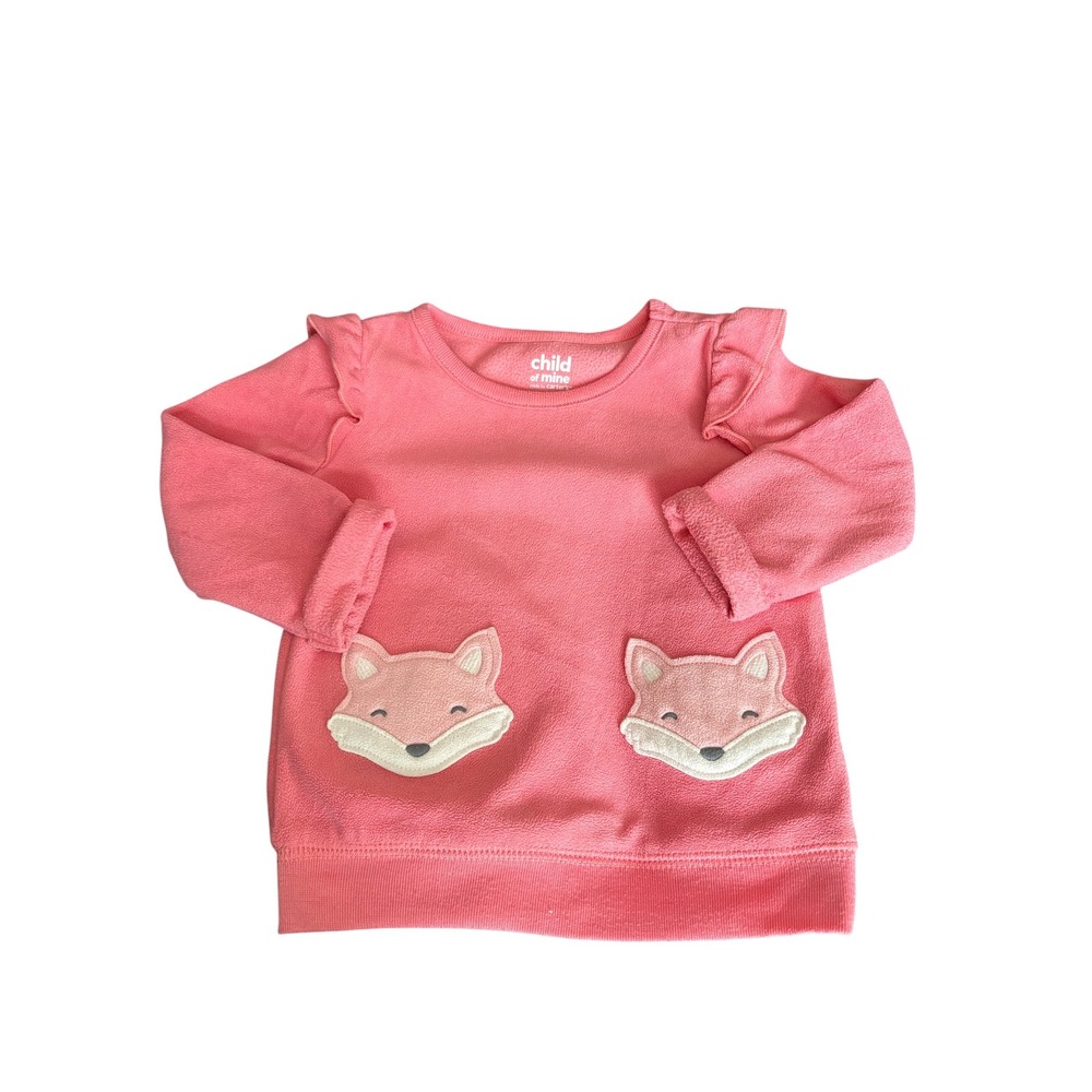 Child Of Mine Carter's 12M Pink Fox Fleece Pullover Sweatshirt‎ Baby Girl